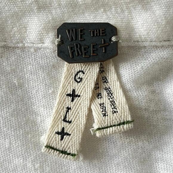 Free People We the Free Caroline Contrast Stitch Slub Shirt Linen Large White - Picture 9 of 11